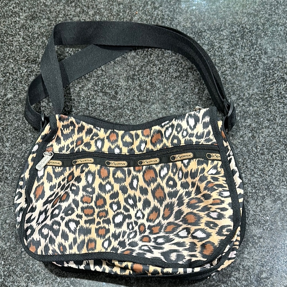 LeSportsac Brown and Black Shoulder Bag with Animal Print